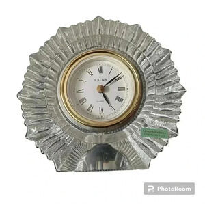 Bulova Hoya Crystal Clock Vintage Quartz Desk Clock‎ 5x2.5 inches Heavy >24%PbO